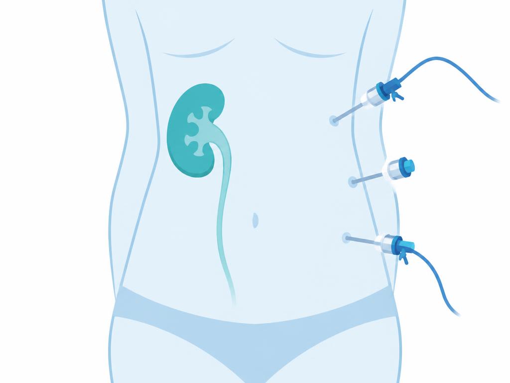 Silhouette de l’abdomen avec le rein et les petits orifices de cœlioscopie